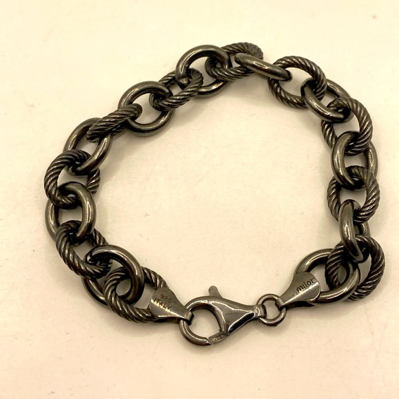 Bracelet Milor Sterling Silver 925 Italy chain link color black gunmetal 7” - Picture 1 of 5